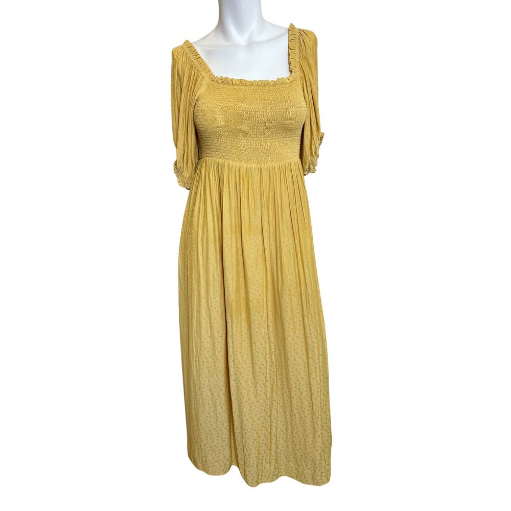 Hatch Yellow Smocked Midi Dress Womens Size 2/S Yellow Puff Sleeve Cottagecore - Picture 2 of 13